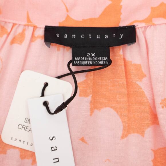 Sanctuary Pink Orange Floral Square Neck Peasant Top size 2X - Picture 6 of 11